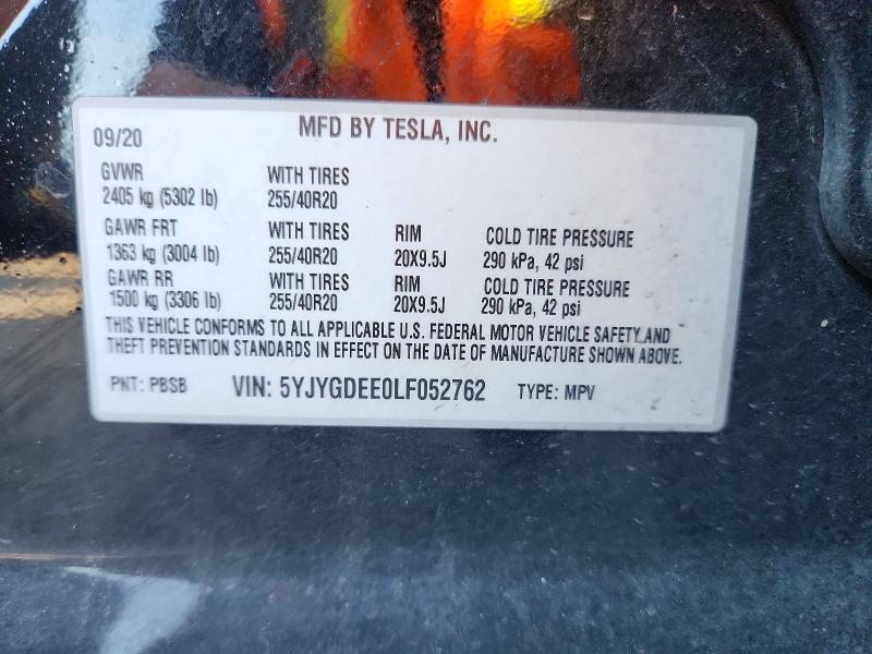 Photo 14 from auction – 2020 TESLA MODEL Y with VIN 5YJYGDEE0LF052762
