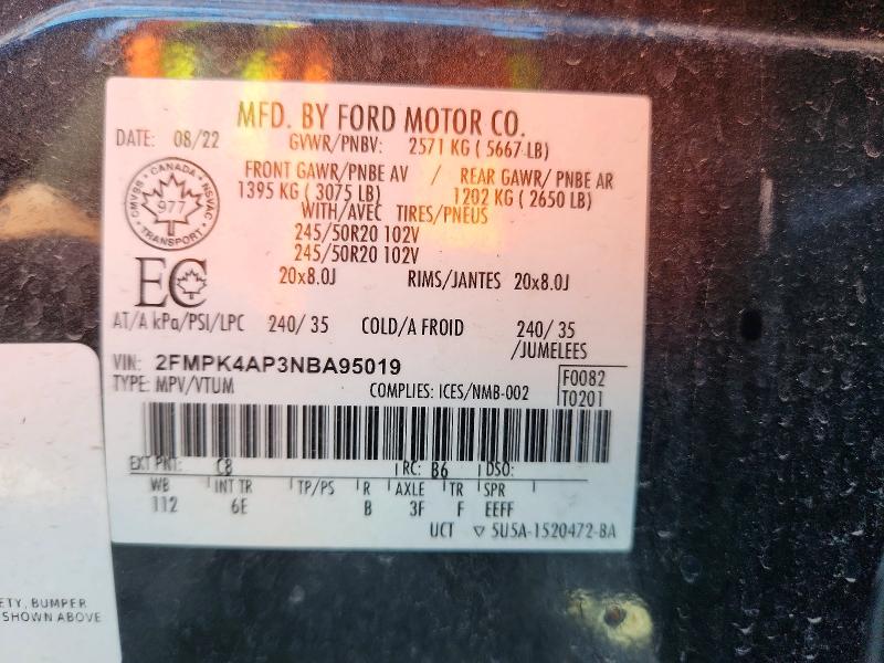 Photo 14 from auction – 2022 FORD EDGE with VIN 2FMPK4AP3NBA95019