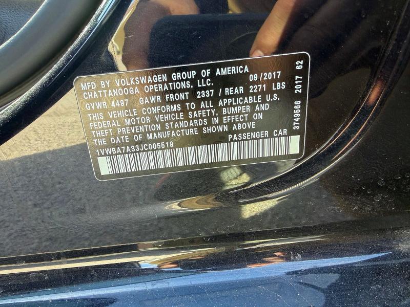Photo 10 from auction – 2018 VOLKSWAGEN PASSAT with VIN 1VWBA7A33JC005519