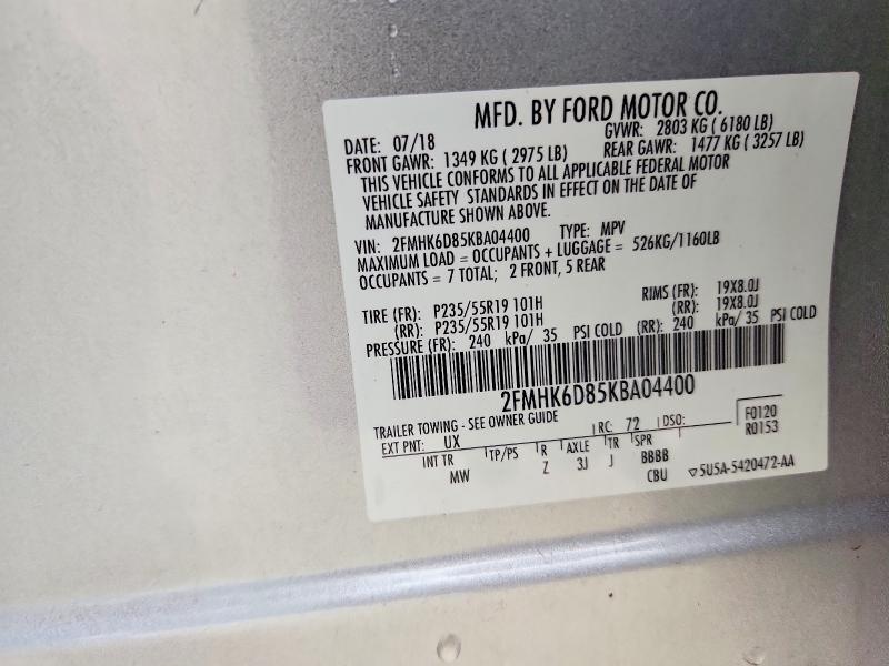 Photo 14 from auction – 2019 FORD FLEX with VIN 2FMHK6D85KBA04400