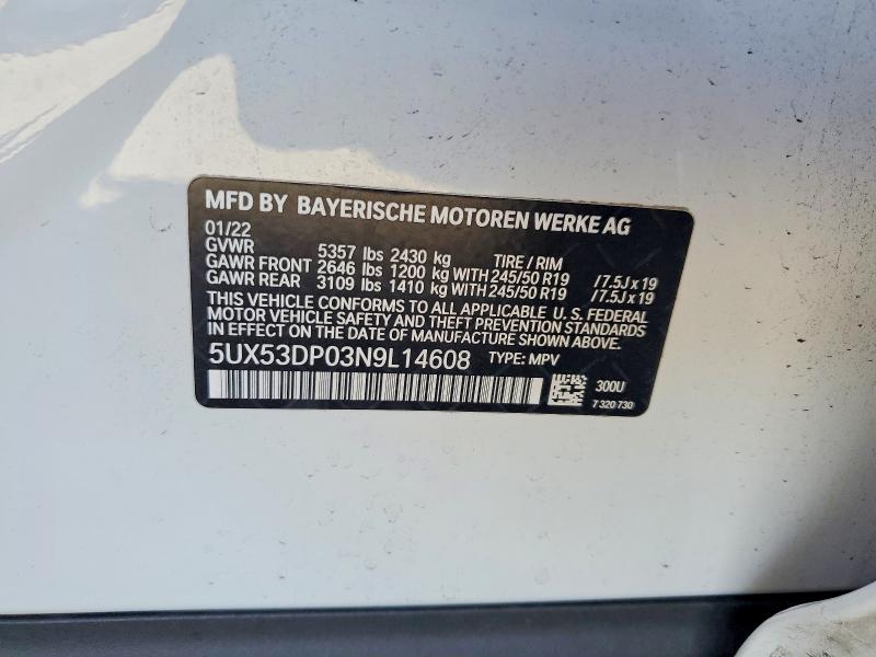 Photo 14 from auction – 2022 BMW X3 with VIN 5UX53DP03N9L14608