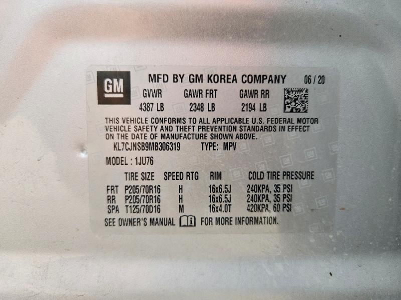 Photo 14 from auction – 2021 CHEVROLET TRAX with VIN KL7CJNSB9MB306319