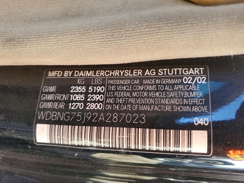 Photo 14 from auction – 2002 MERCEDES-BENZ S with VIN WDBNG75J92A287023