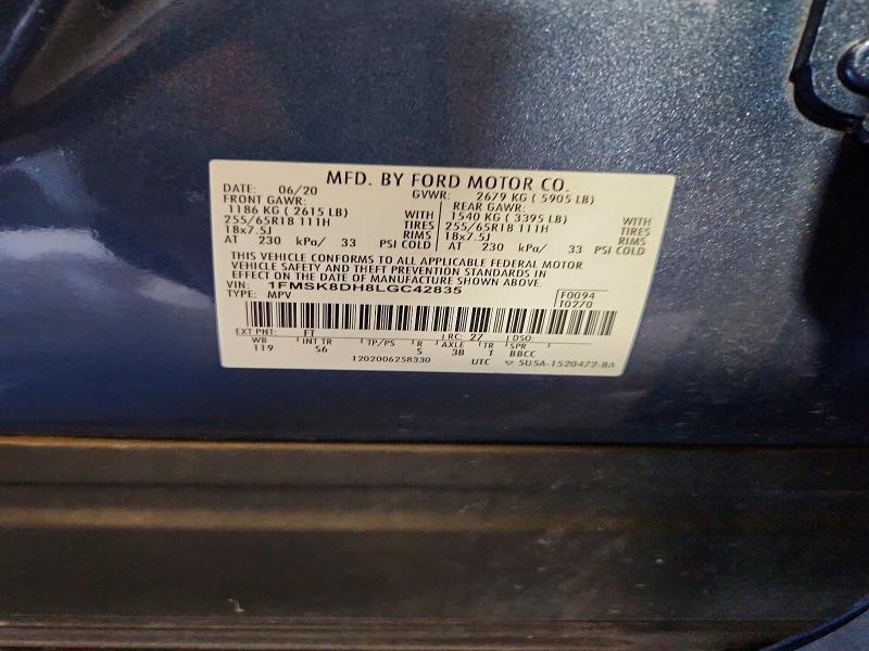 Zdjęcie 14 z aukcji – 2020 FORD EXPLORER z VIN 1FMSK8DH8LGC42835