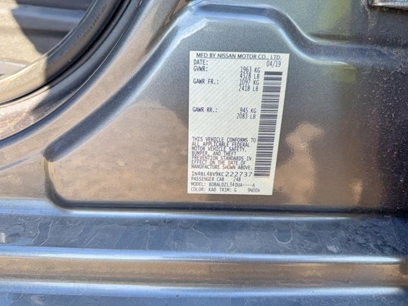 Photo 10 from auction – 2019 NISSAN ALTIMA with VIN 1N4BL4BV9KC222737