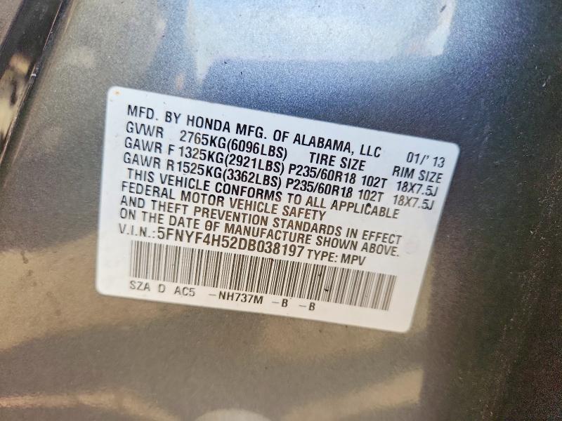 Photo 14 from auction – 2013 HONDA PILOT with VIN 5FNYF4H52DB038197