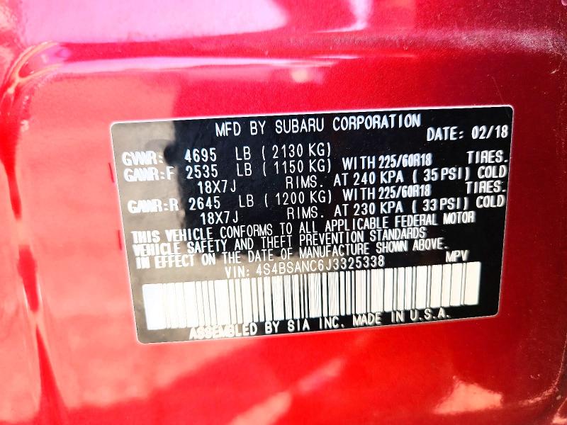 Photo 14 from auction – 2018 SUBARU OUTBACK with VIN 4S4BSANC6J3325338