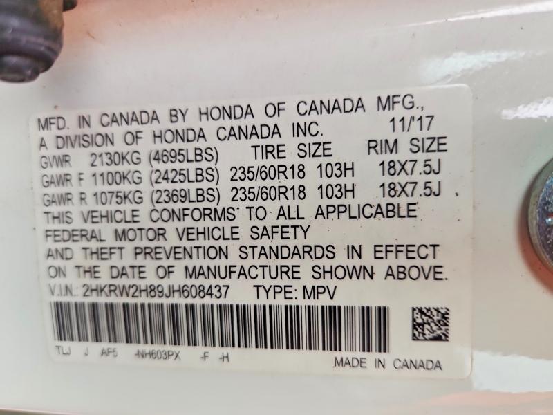 Photo 14 from auction – 2018 HONDA CR-V with VIN 2HKRW2H89JH608437