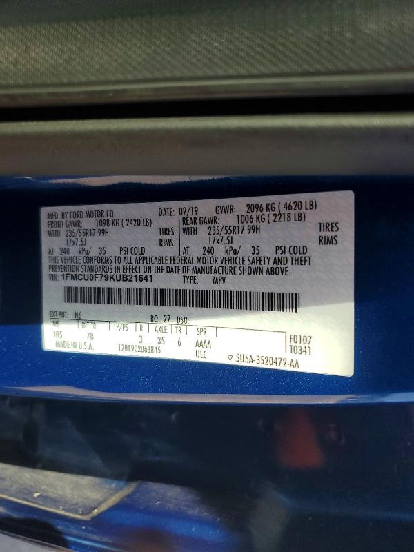 Foto 14 de la subasta – 2019 FORD ESCAPE con VIN 1FMCU0F79KUB21641