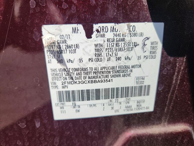 Photo 14 from auction – 2011 FORD EDGE with VIN 2FMDK3GCXBBA93541