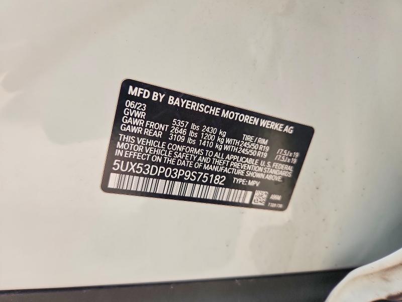 Photo 14 from auction – 2023 BMW X3 with VIN 5UX53DP03P9S75182