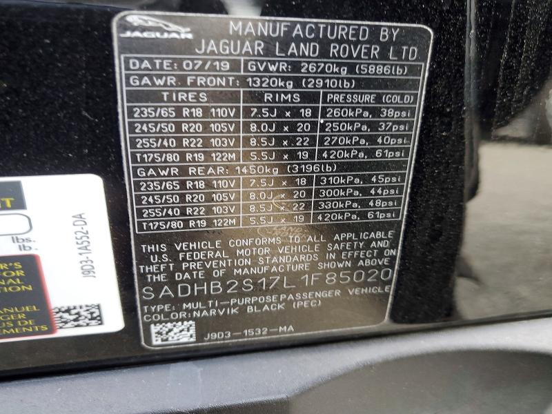Photo 14 from auction – 2020 JAGUAR I-PACE with VIN SADHB2S17L1F85020