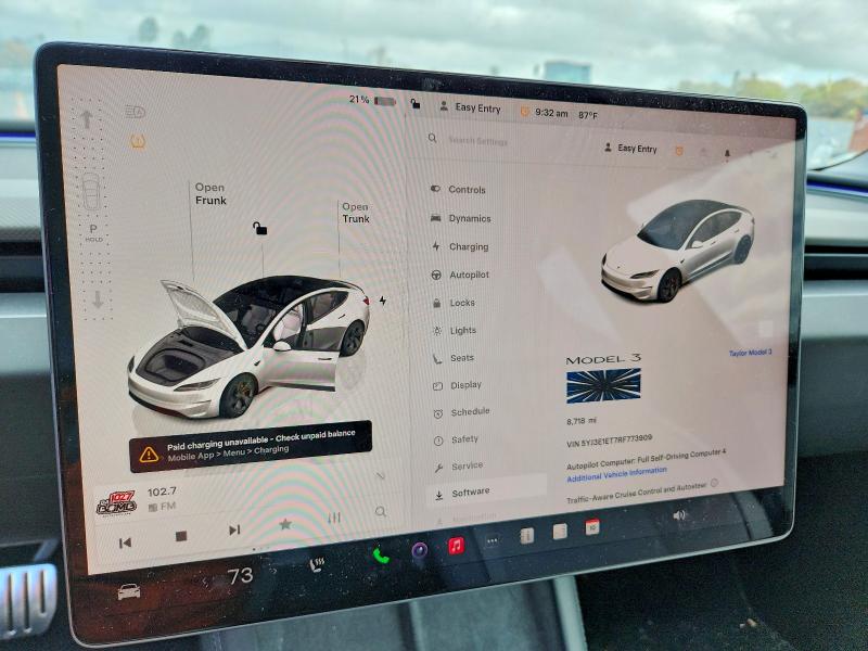 Photo 9 from auction – 2024 TESLA MODEL 3 with VIN 5YJ3E1ET7RF773909