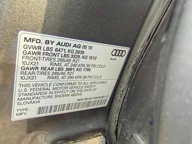 Photo 10 from auction – 2019 AUDI Q8 with VIN WA1BVAF19KD039112