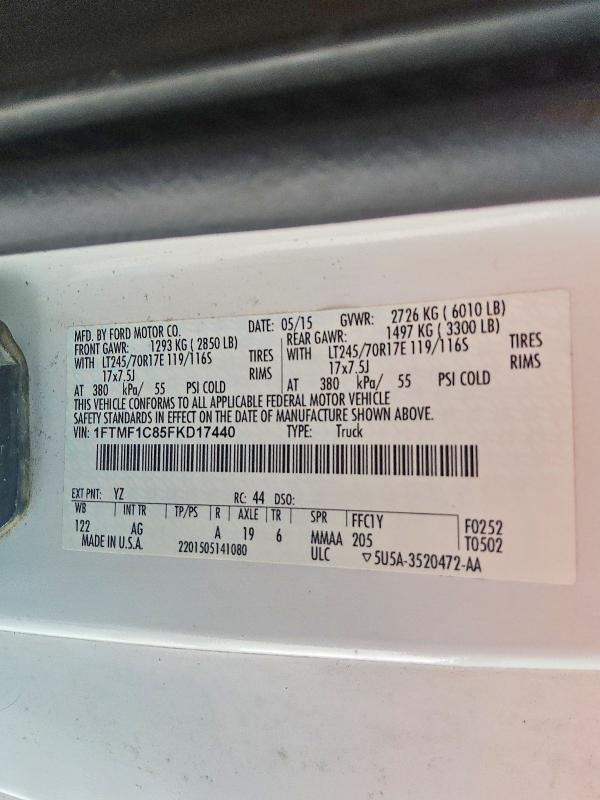 Photo 13 from auction – 2015 FORD F150 with VIN 1FTMF1C85FKD17440