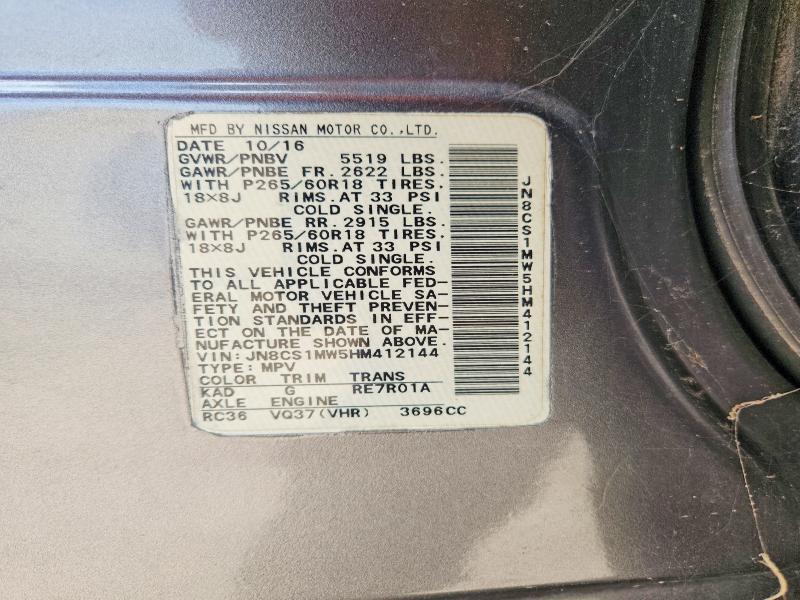 Photo 14 from auction – 2017 INFINITI QX70 with VIN JN8CS1MW5HM412144