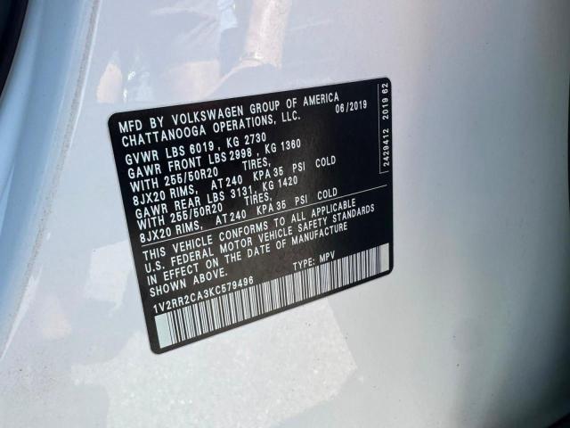 Photo 10 from auction – 2019 VOLKSWAGEN ATLAS with VIN 1V2RR2CA3KC579496