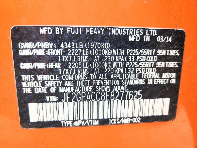 Photo 14 from auction – 2014 SUBARU XV CROSSTREK with VIN JF2GPACC8E8277625