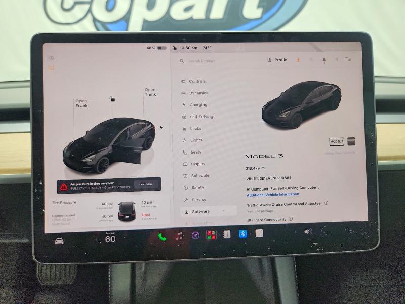 Photo 9 from auction – 2022 TESLA MODEL 3 with VIN 5YJ3E1EA5NF290864