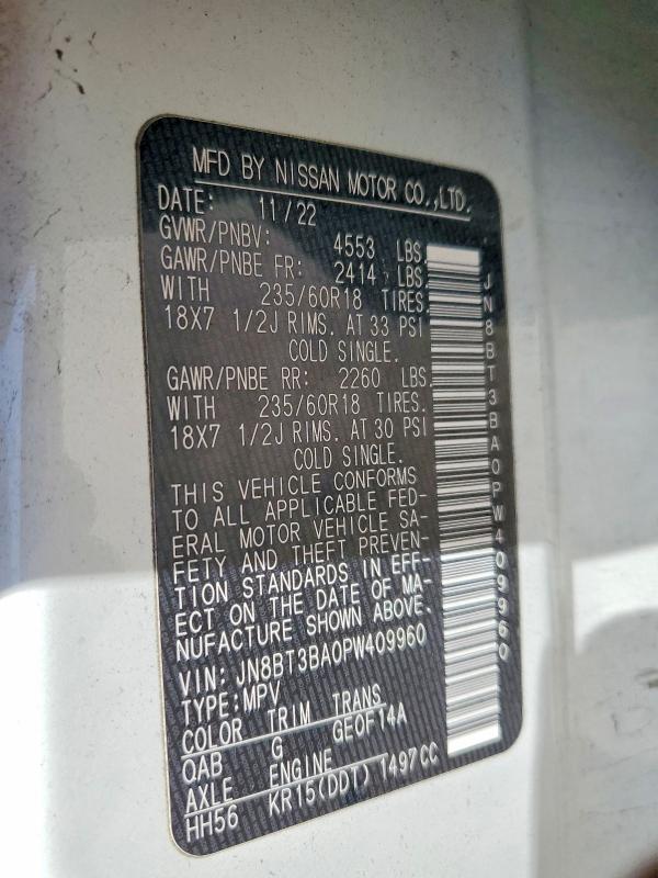 Photo 14 from auction – 2023 NISSAN ROGUE with VIN JN8BT3BA0PW409960