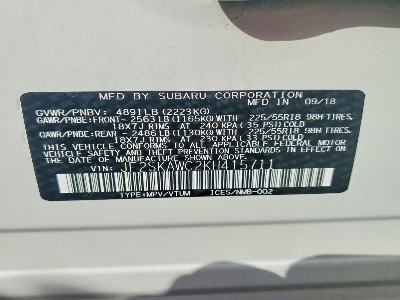 صورة رقم 14 من المزاد - 2019 SUBARU FORESTER مع VIN JF2SKAWC2KH415711