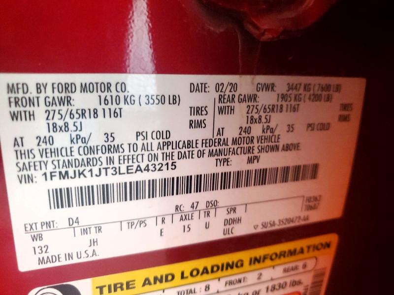 Photo 14 from auction – 2020 FORD EXPEDITION with VIN 1FMJK1JT3LEA43215