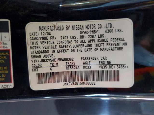 Photo 13 from auction – 2005 INFINITI G35 with VIN JNKCV54E15M408362