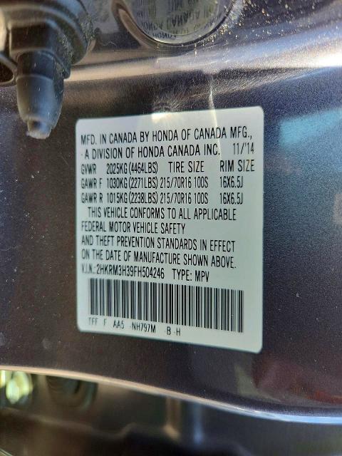 Photo 14 from auction – 2015 HONDA CR-V with VIN 2HKRM3H39FH504246