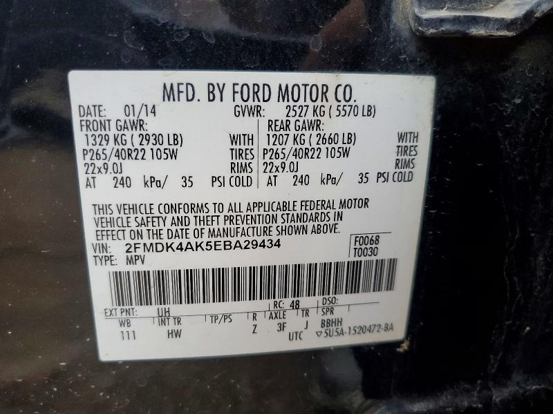 Photo 14 from auction – 2014 FORD EDGE with VIN 2FMDK4AK5EBA29434
