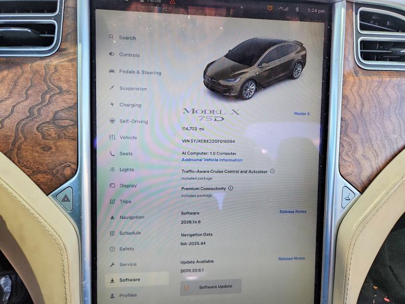 Photo 9 from auction – 2016 TESLA MODEL X with VIN 5YJXCBE22GF016594