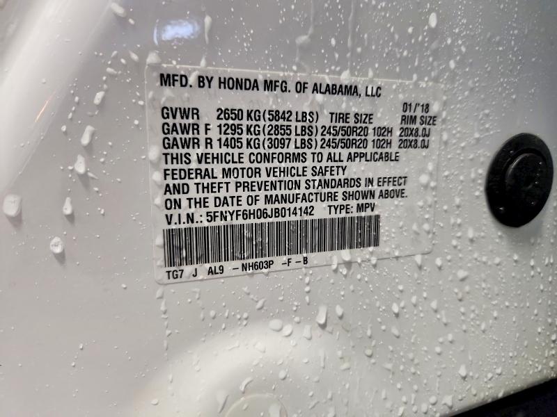 Photo 14 from auction – 2018 HONDA PILOT with VIN 5FNYF6H06JB014142