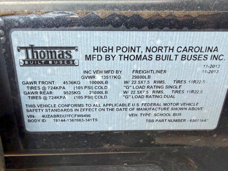 Photo 10 from auction – 2015 FREIGHTLINER CHASSIS with VIN 4UZABRDU7FCFW9496