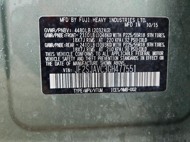 Photo 14 from auction – 2016 SUBARU FORESTER with VIN JF2SJAVC3GH477551