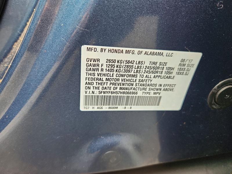 Photo 14 from auction – 2017 HONDA PILOT with VIN 5FNYF6H57HB066966