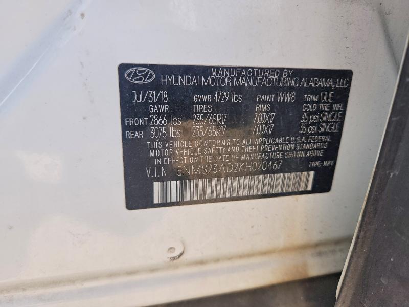 Photo 14 from auction – 2019 HYUNDAI SANTA FE with VIN 5NMS23AD2KH020467