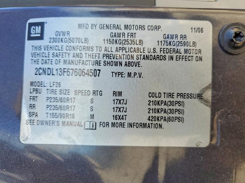 Photo 14 from auction – 2007 CHEVROLET EQUINOX with VIN 2CNDL13F676064507