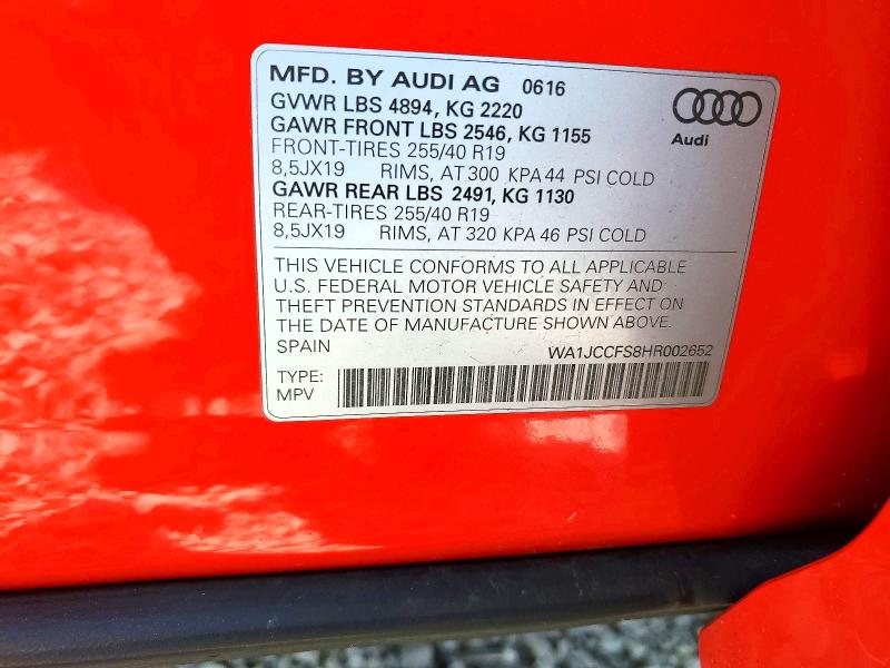 Photo 14 from auction – 2017 AUDI Q3 with VIN WA1JCCFS8HR002652