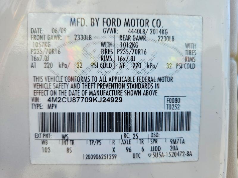 Photo 14 from auction – 2009 MERCURY MARINER with VIN 4M2CU87709KJ24929