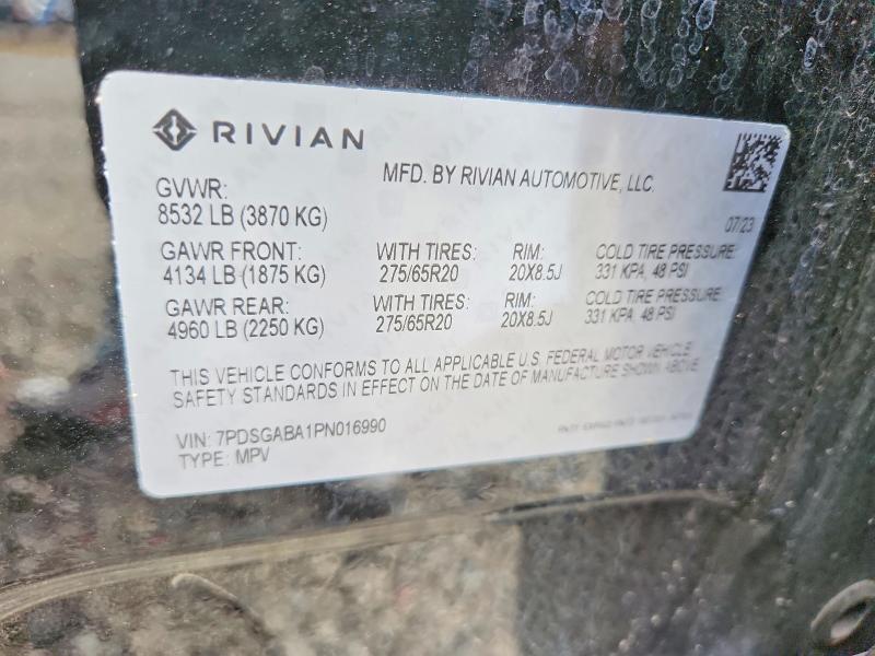Photo 14 from auction – 2023 RIVIAN R1S with VIN 7PDSGABA1PN016990