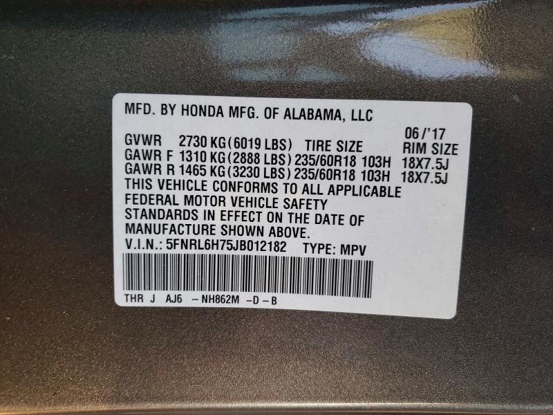 Снимка 14 от търг – 2018 HONDA ODYSSEY с VIN 5FNRL6H75JB012182
