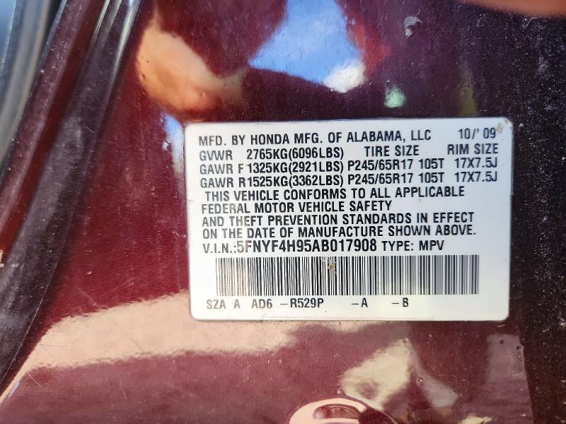 Photo 14 from auction – 2010 HONDA PILOT with VIN 5FNYF4H95AB017908