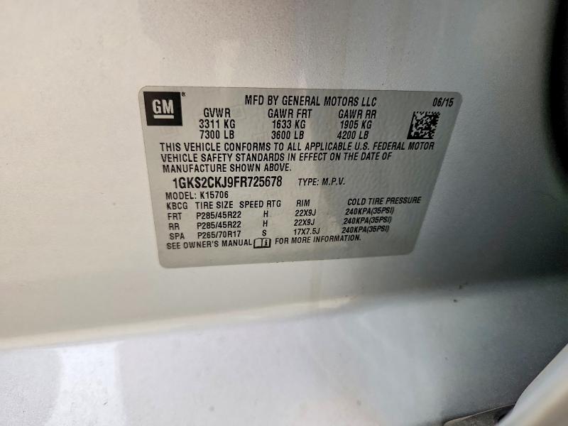 Снимка 14 от търг – 2015 GMC YUKON с VIN 1GKS2CKJ9FR725678