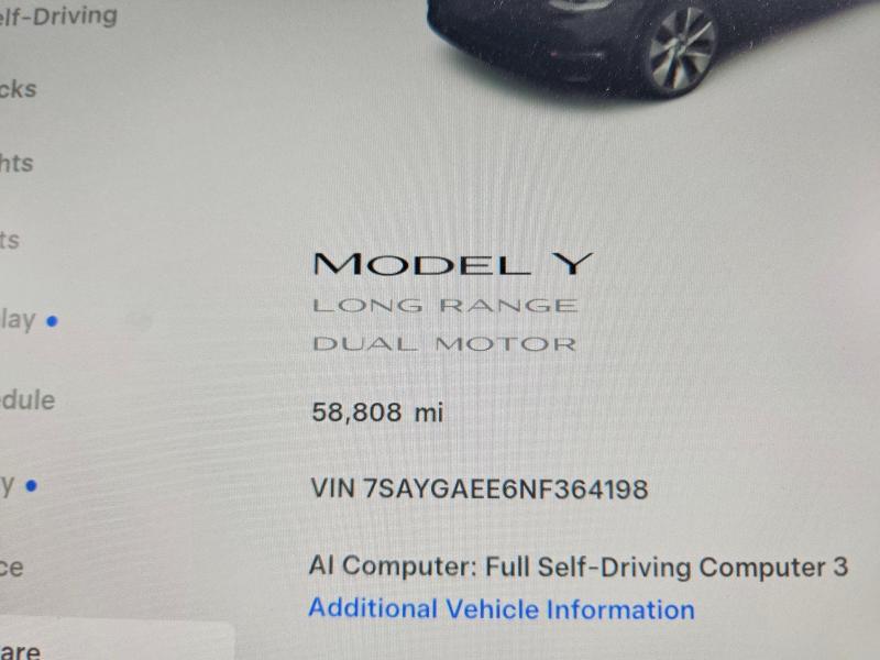 Photo 9 from auction – 2022 TESLA MODEL Y with VIN 7SAYGAEE6NF364198