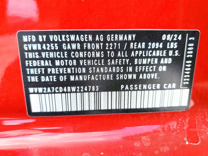 Photo 14 from auction – 2024 VOLKSWAGEN GTI with VIN WVW2A7CD4RW224783