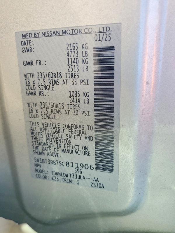 Photo 14 from auction – 2025 NISSAN ROGUE with VIN 5N1BT3BB7SC811906
