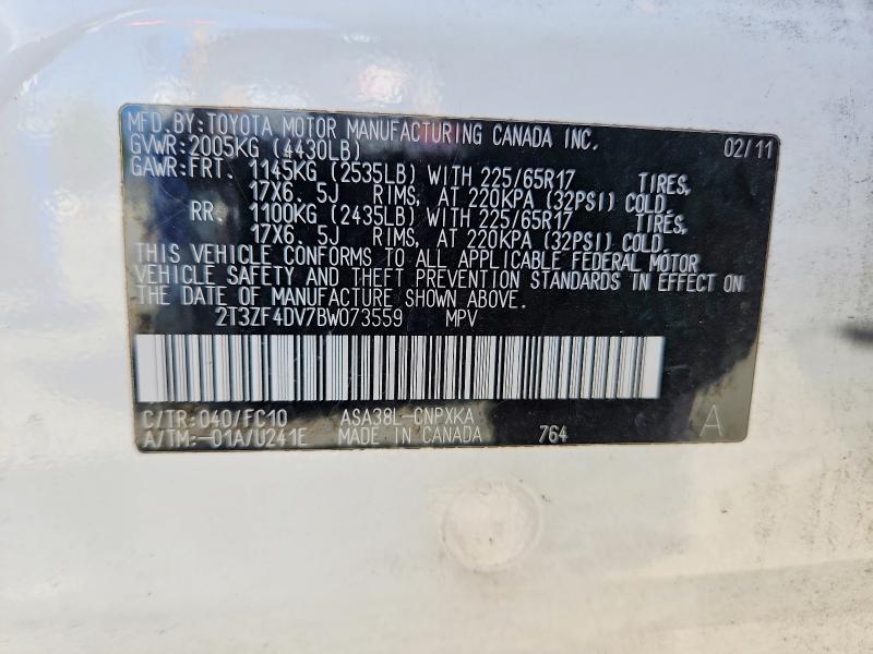 Photo 14 from auction – 2011 TOYOTA RAV4 with VIN 2T3ZF4DV7BW073559