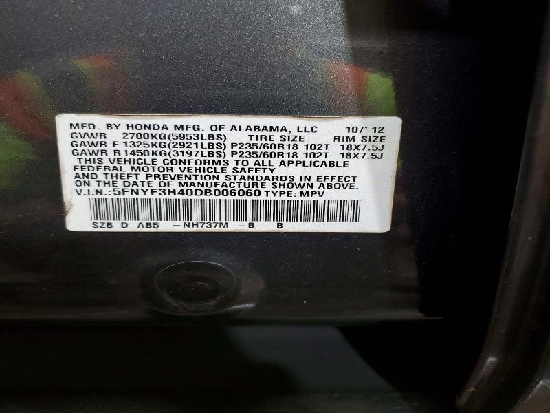 Photo 14 from auction – 2013 HONDA PILOT with VIN 5FNYF3H40DB006060