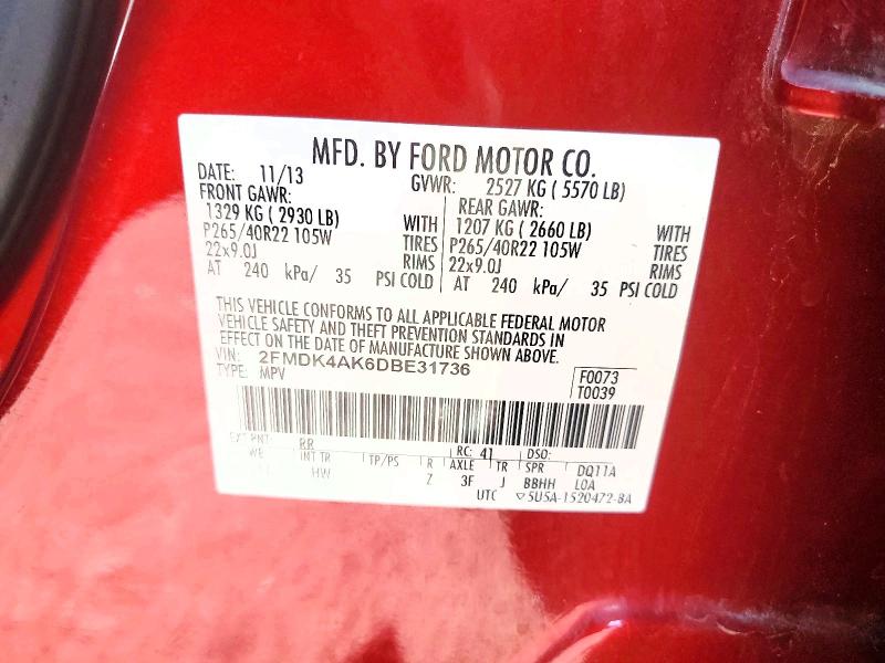 Photo 14 from auction – 2013 FORD EDGE with VIN 2FMDK4AK6DBE31736