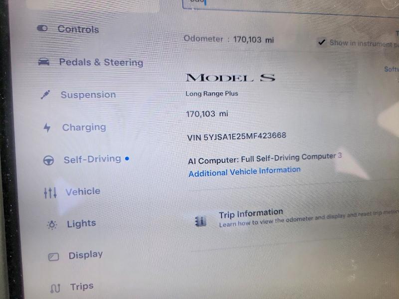 Photo 9 from auction – 2021 TESLA MODEL S with VIN 5YJSA1E25MF423668