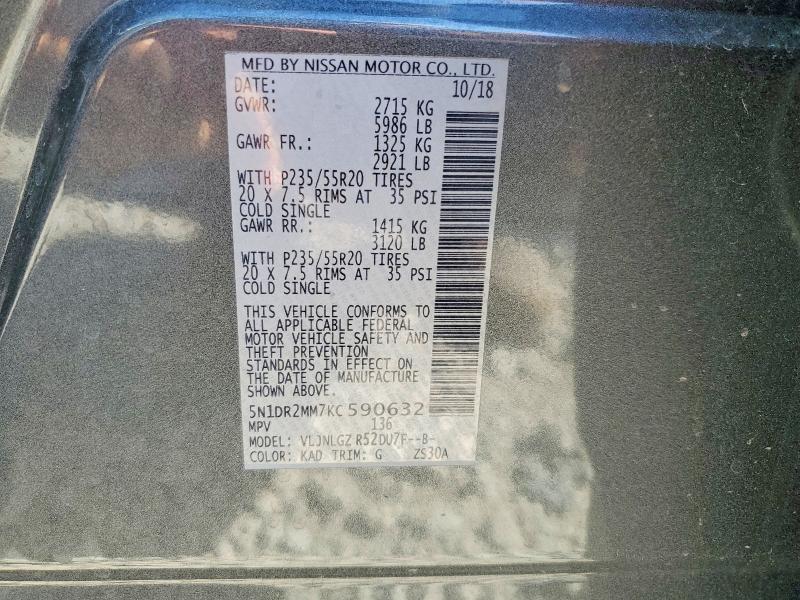 Photo 14 from auction – 2019 NISSAN PATHFINDER with VIN 5N1DR2MM7KC590632